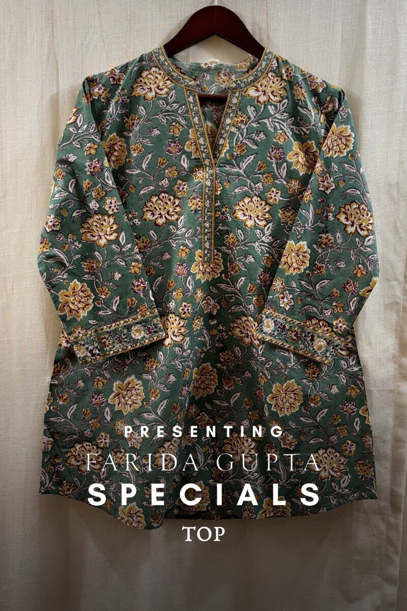Green Hand Block-Printed Cotton Top