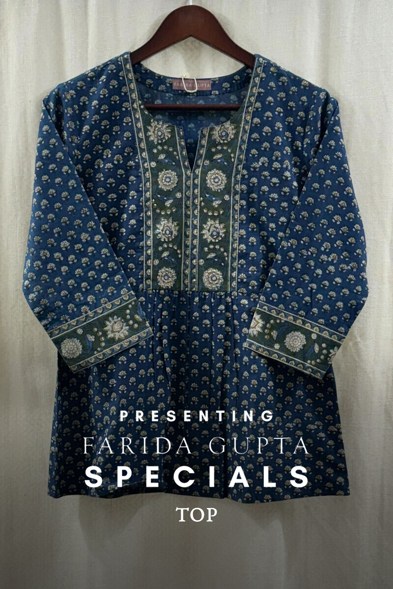 Blue Hand Block-Printed Top for Women