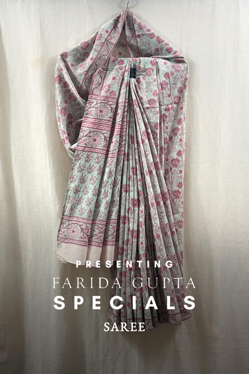 Blue Hand Block-Printed Saree