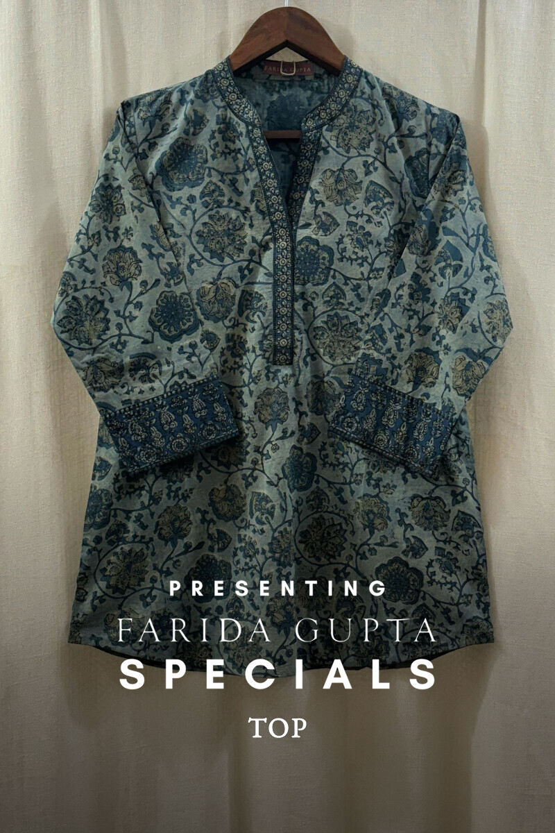 Blue Hand Block-Printed Cotton Top