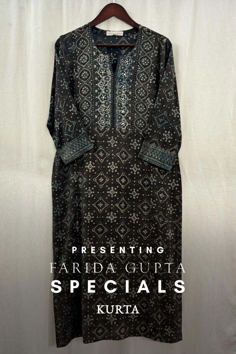 Grey Hand Block-Printed Kurta for Women
