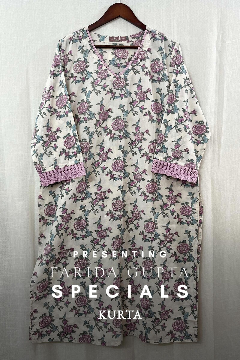 Off-White Hand Block-Printed Straight Cotton Kurta