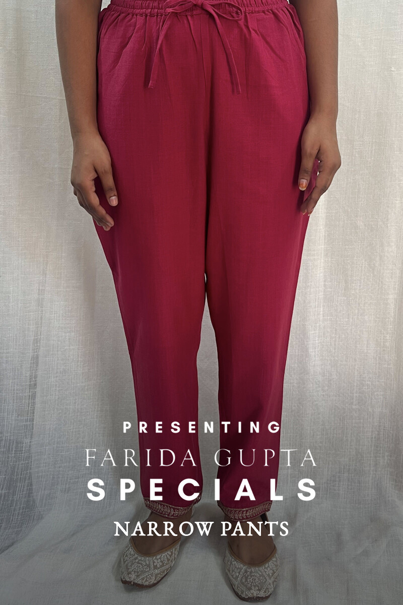 Pink Handcrafted Handloom Cotton Narrow Pants