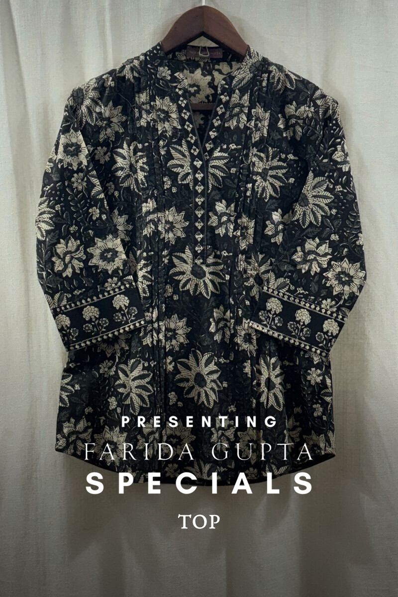 Black Hand Block-Printed Cotton Top