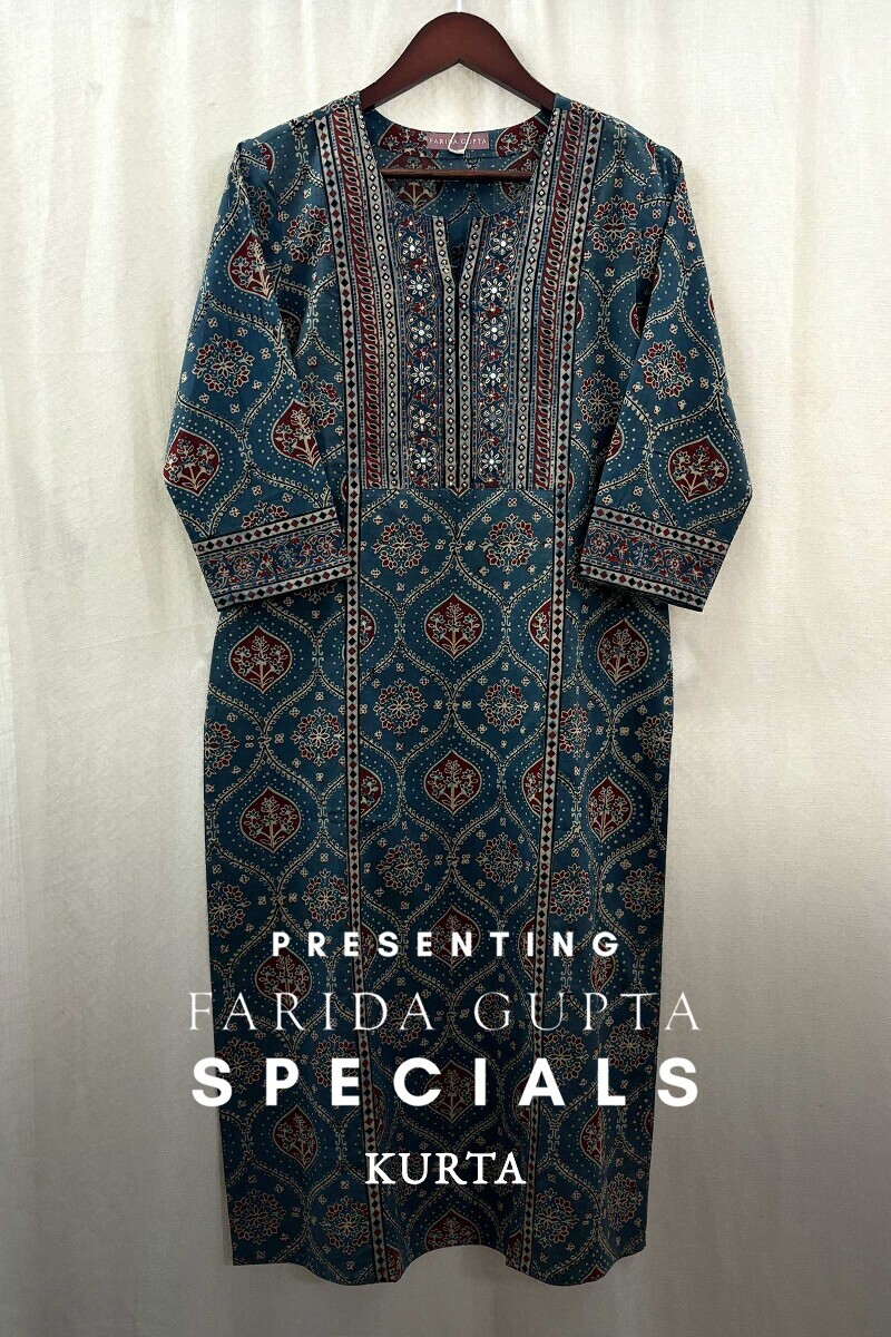 Ajrak Hand Block-Printed Straight Cotton Kurta