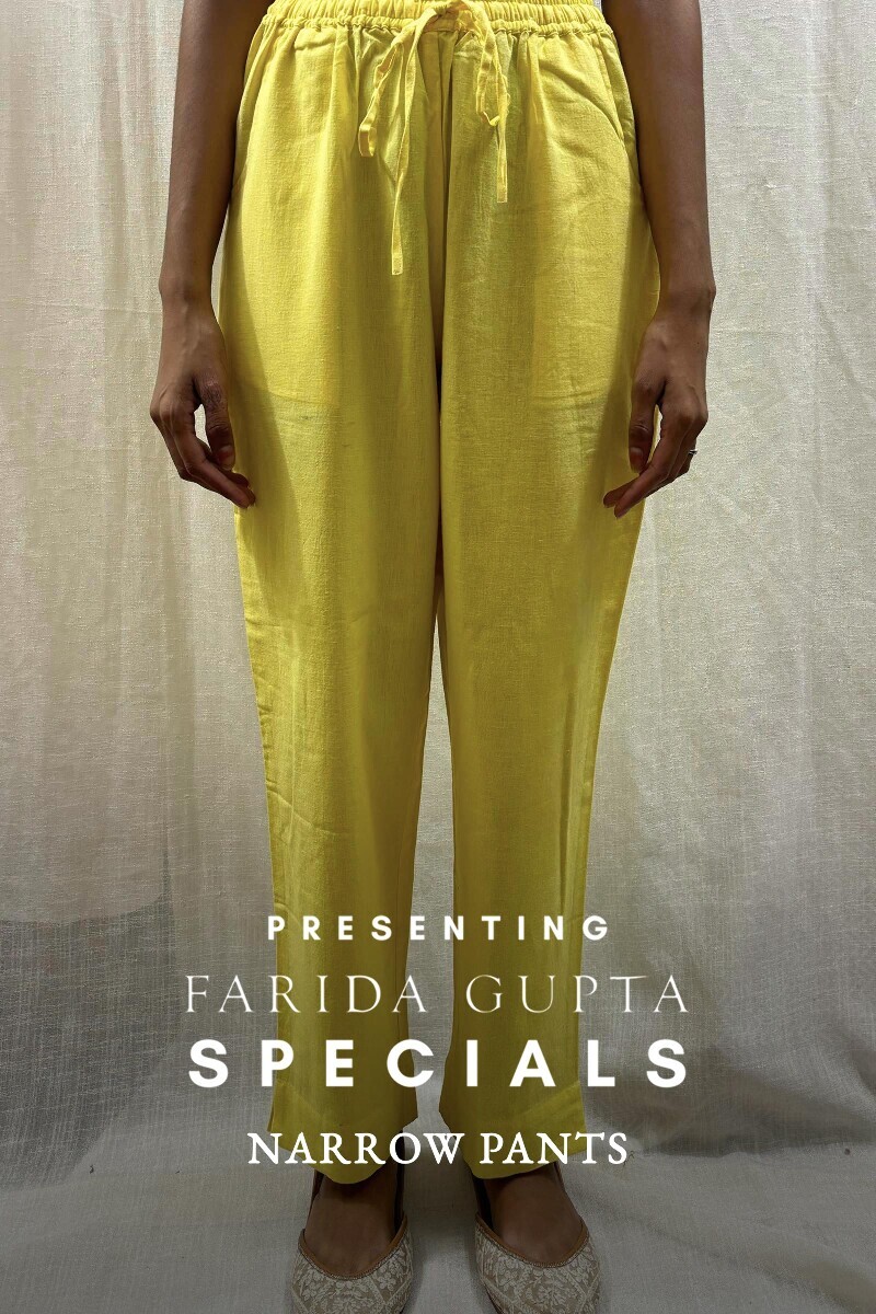 Yellow Handcrafted Cotton Narrow Pants