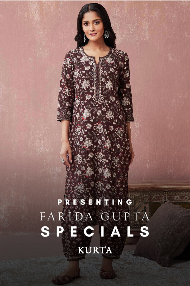 Bagru Hand Block-Printed Straight Cotton Flax Kurta