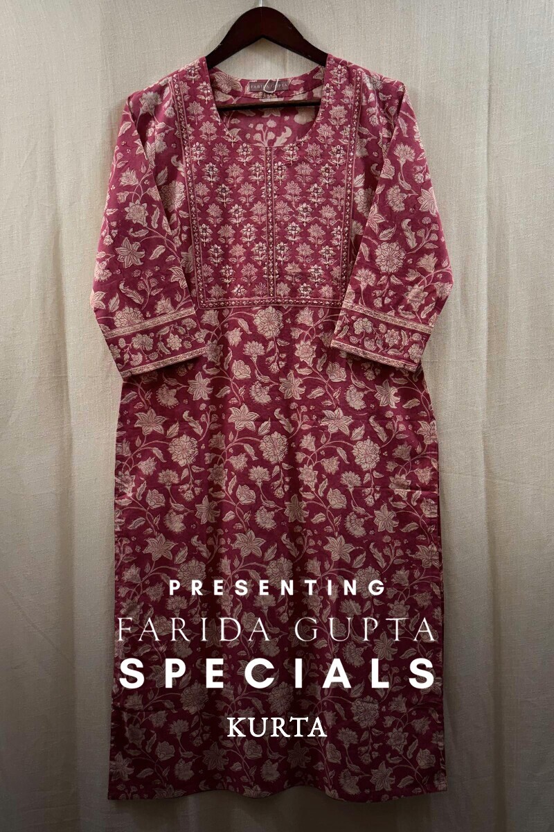 Pink Hand Block-Printed Kurta