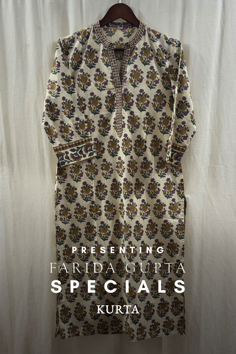 Cream Hand Printed Kurta