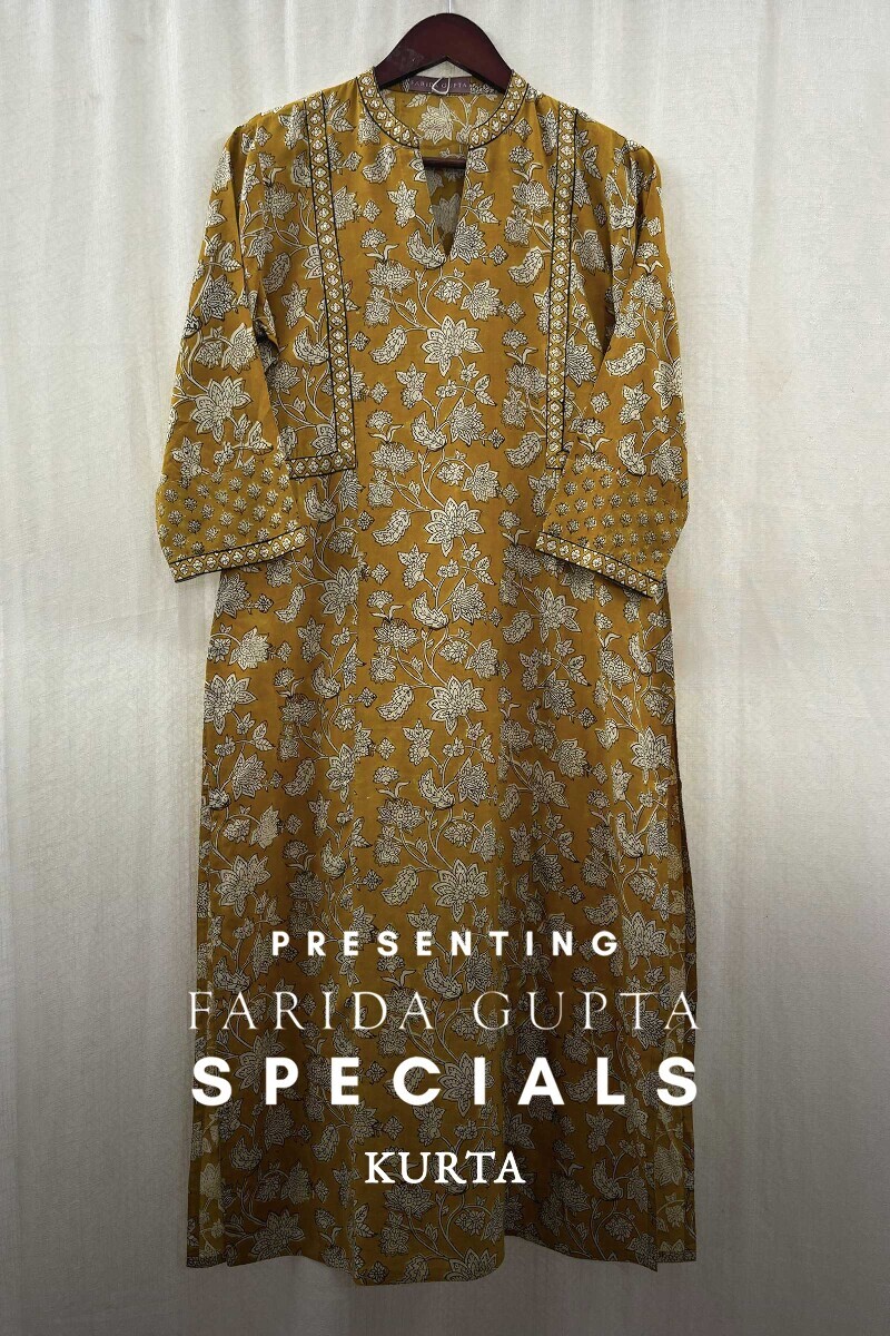 Mustard Hand Block-Printed Straight Kurta