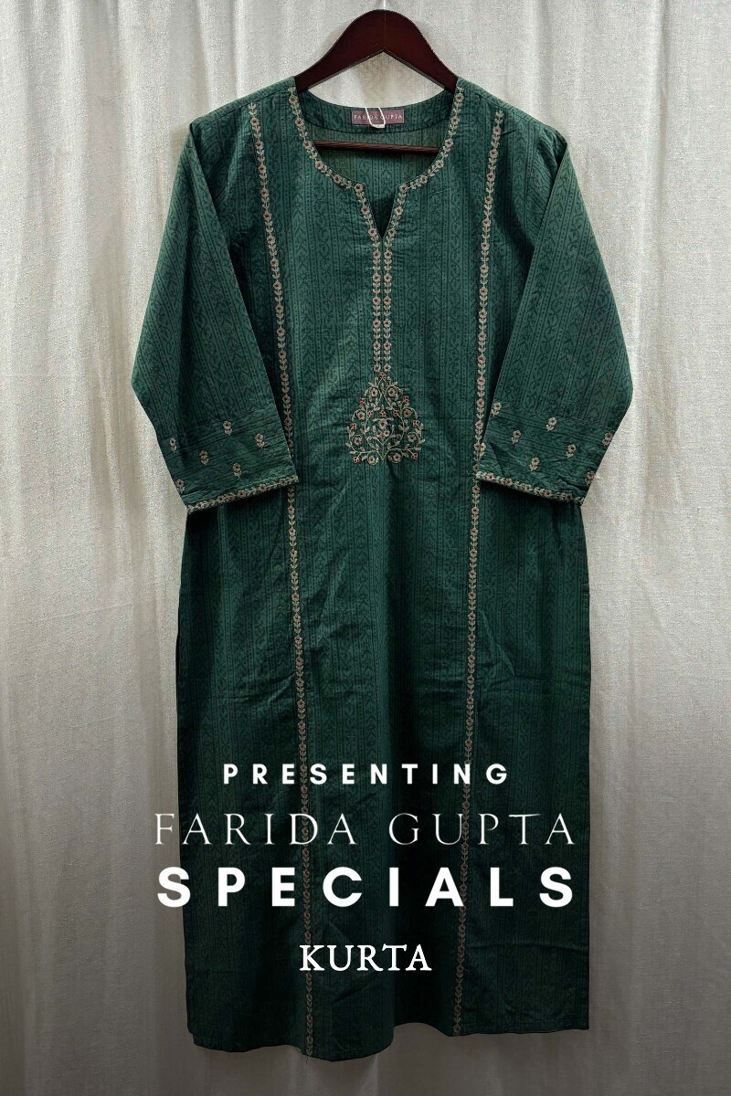 Green Hand Block-Printed Cotton Straight Kurta