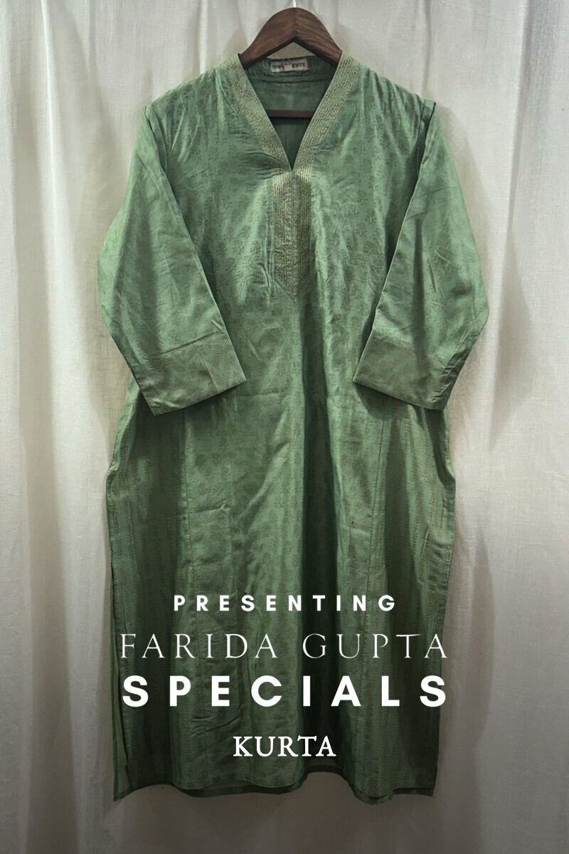 Green Hand Block-Printed Straight Chanderi Kurta