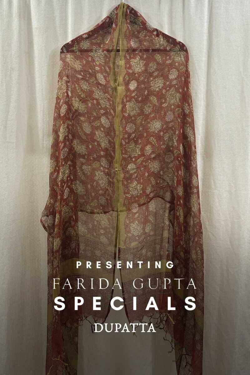 Red Hand Block-Printed Dupattas