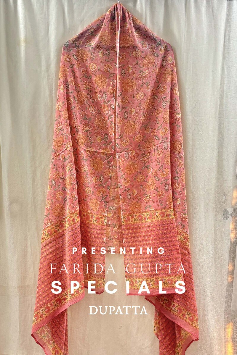 Peach Hand Block-Printed Dupatta