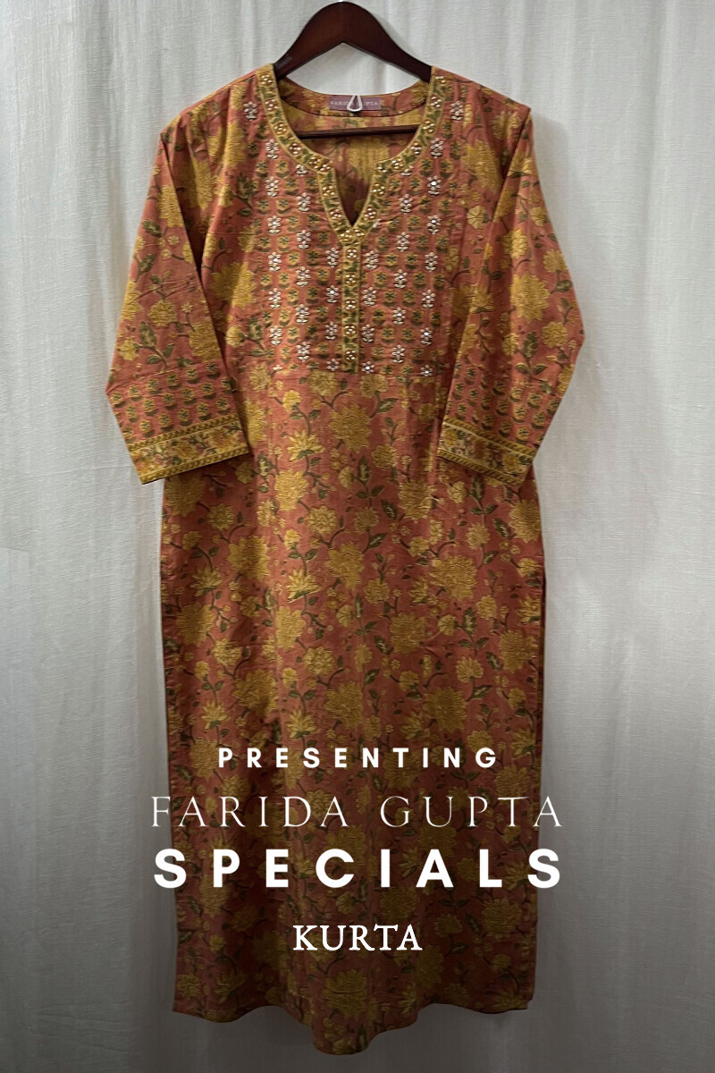 Straight Pink Hand Block-Printed Kurta