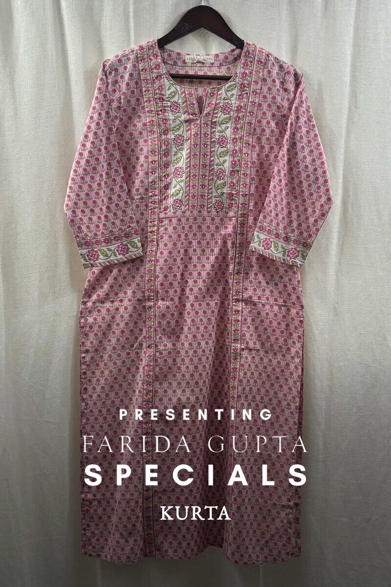 Pink Hand Screen-Printed Kurta