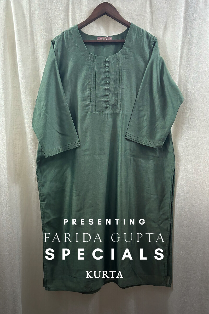Green Handcrafted Straight Chanderi Kurta