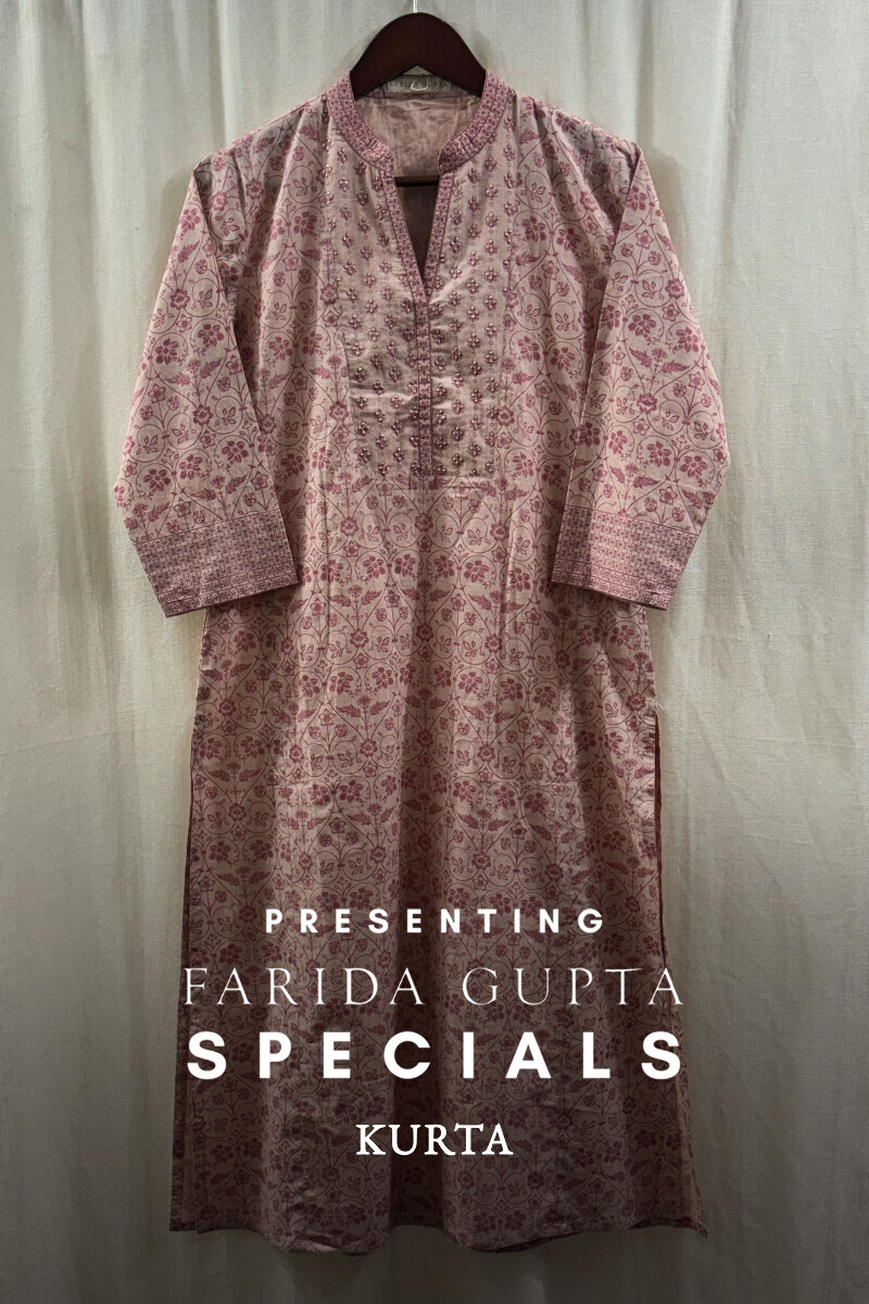 Pink Hand Screen-Printed Straight Kurta