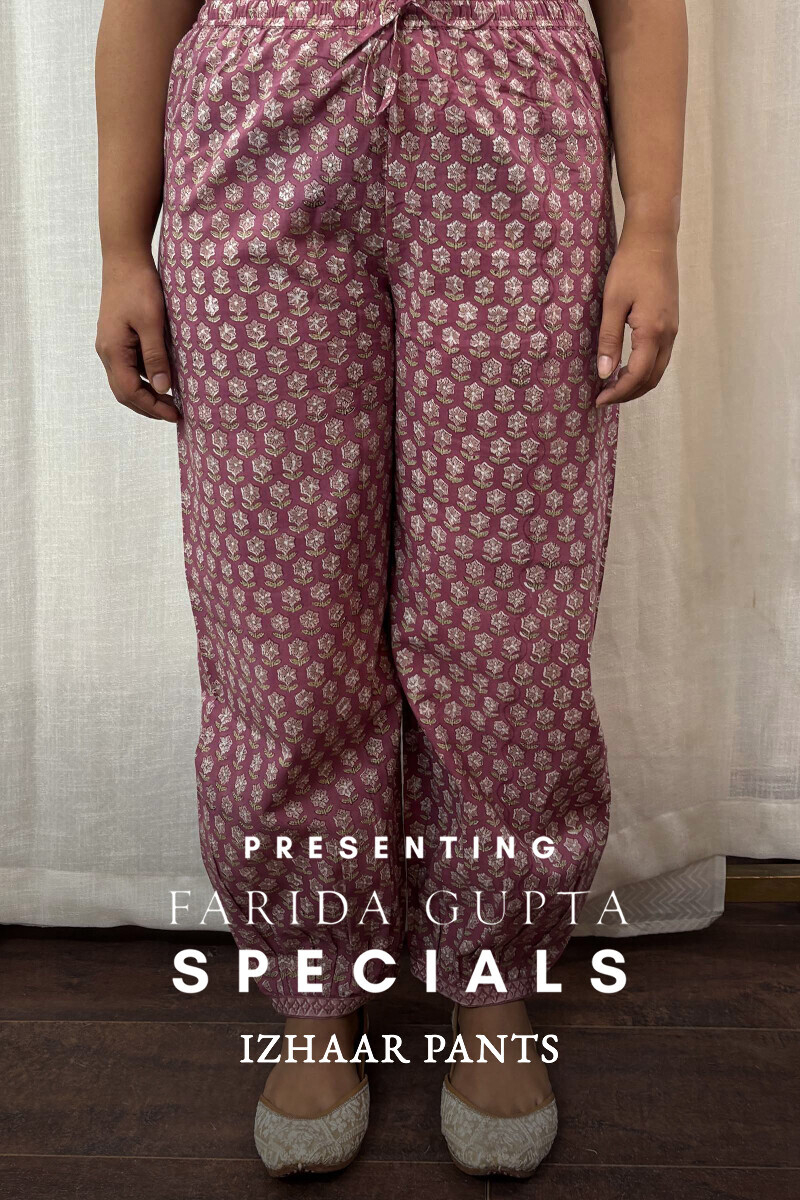Purple Hand Block-Printed Cotton Izhaar Pants