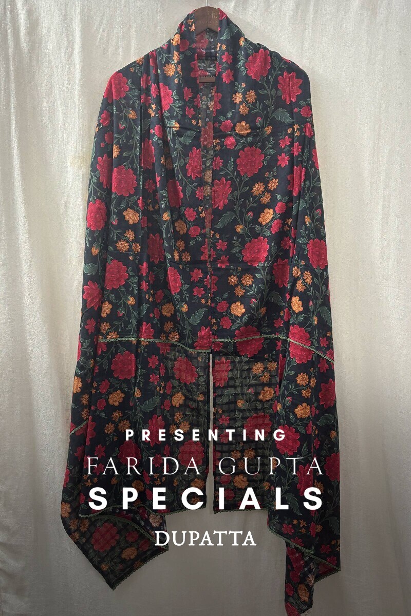 Black Printed Cotton Dobby Dupatta