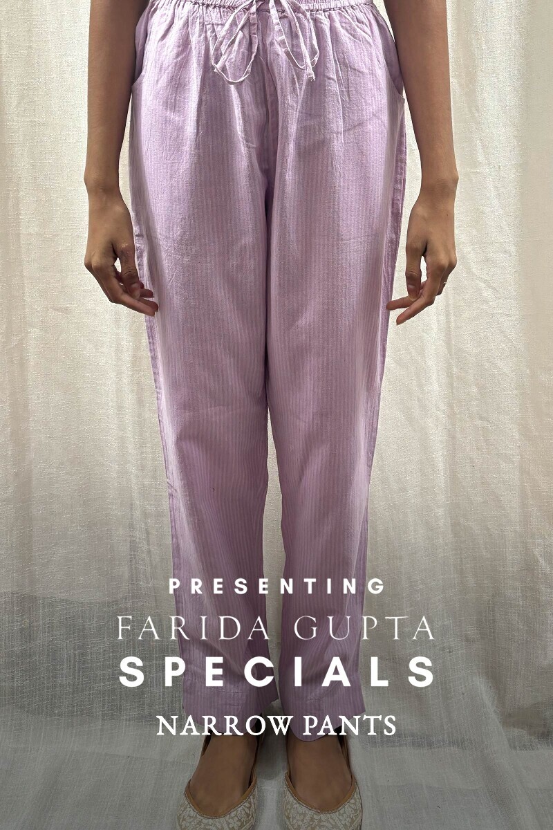 Purple Handcrafted Cotton Narrow Pants