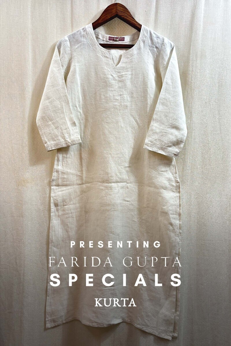 White Handcrafted Straight Pure Linen Kurta