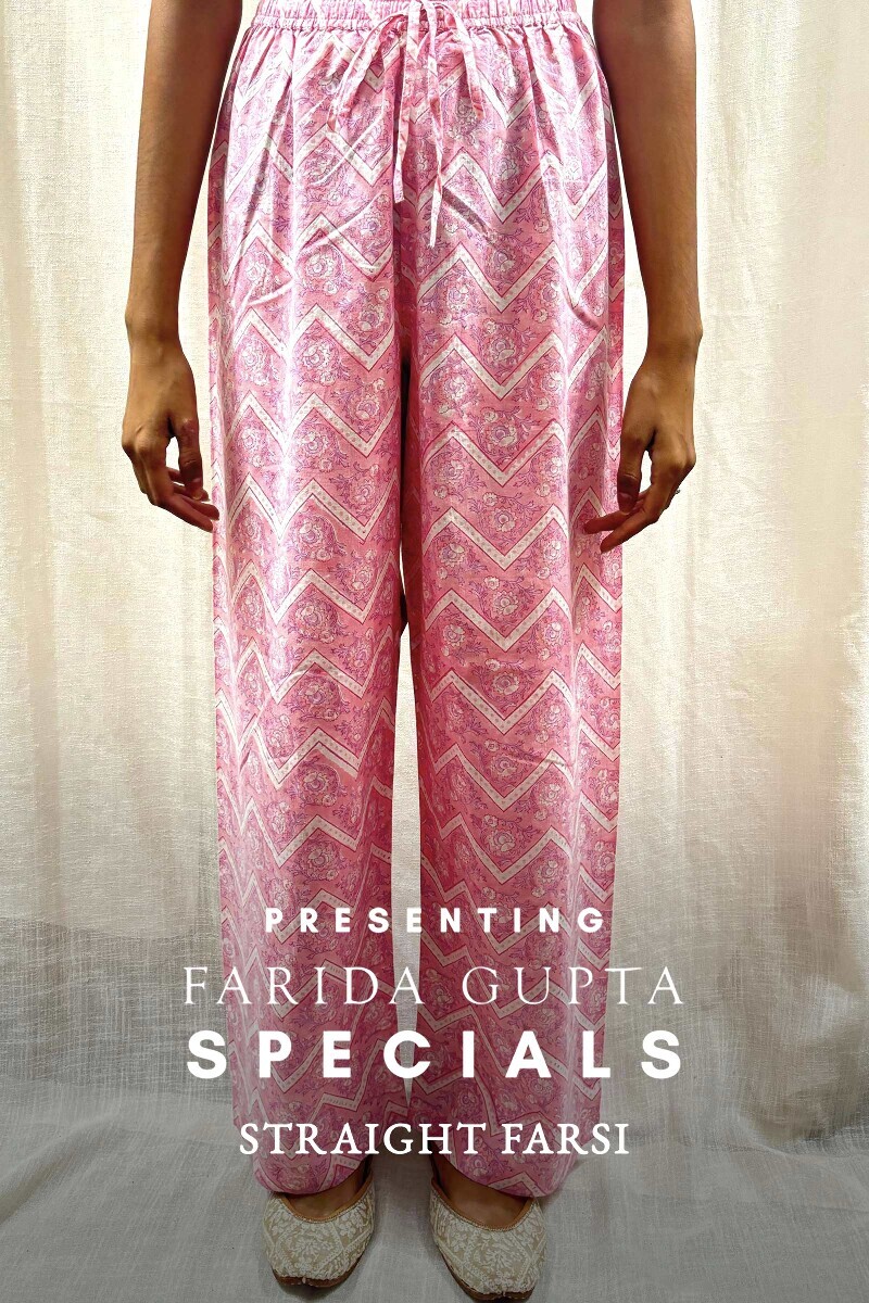 Pink Hand Block-Printed Cotton Straight Farsi
