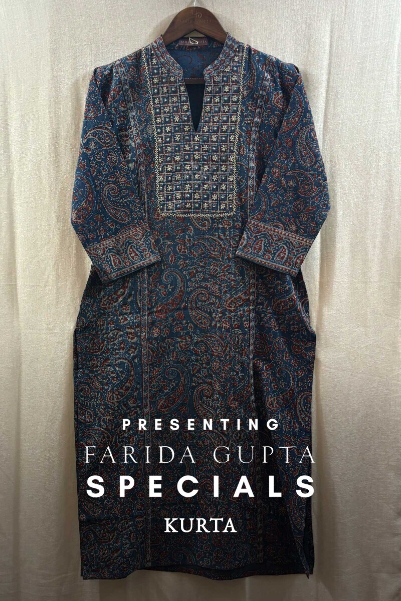 Akola Hand Block-Printed Straight Cotton Dobby Kurta