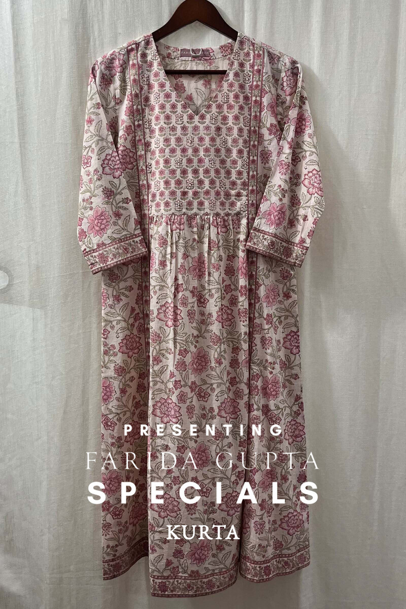 Off-White Hand Block-Printed Cotton Sanganeri Kurta