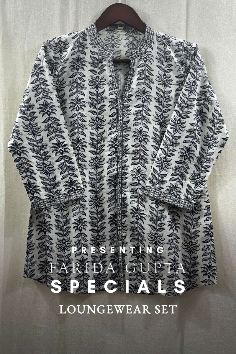 White Hand Screen-Printed Loungewear Set