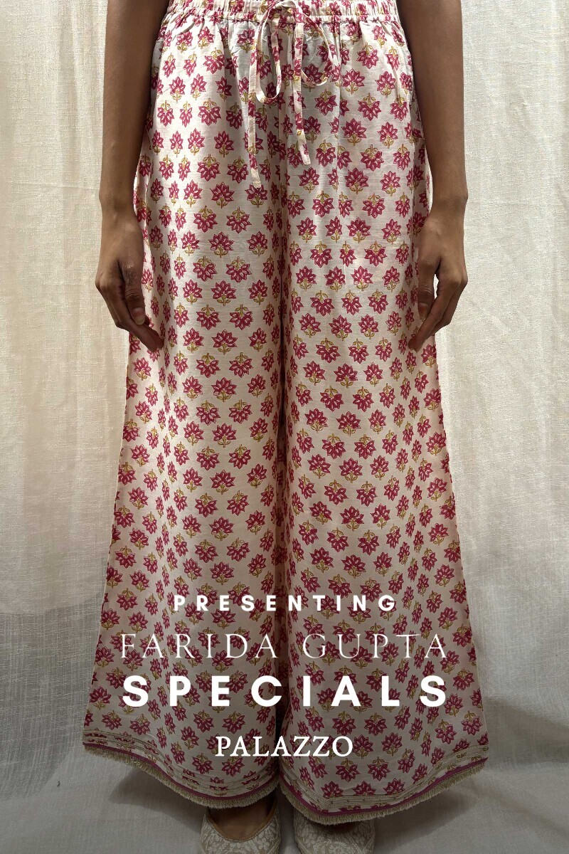 Off-White Hand Block-Printed Viscose Palazzo