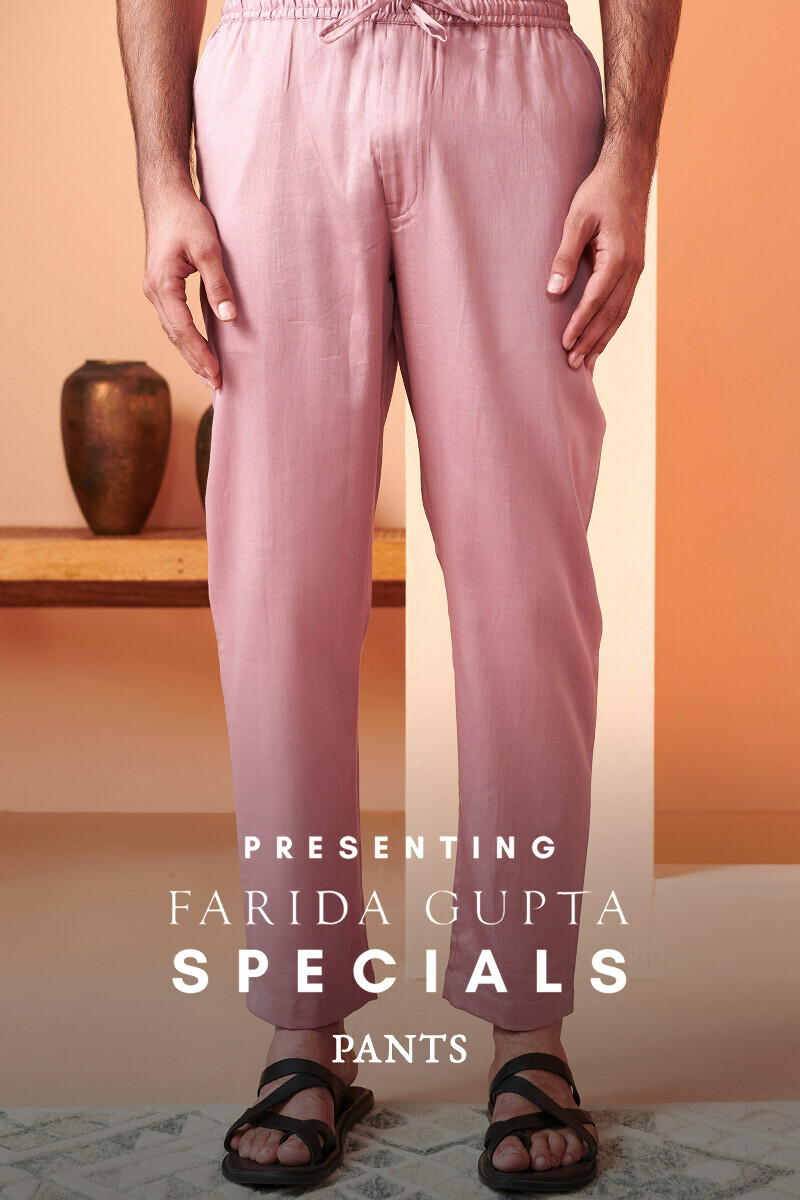 Pink Handcrafted Viscose Straight Pants