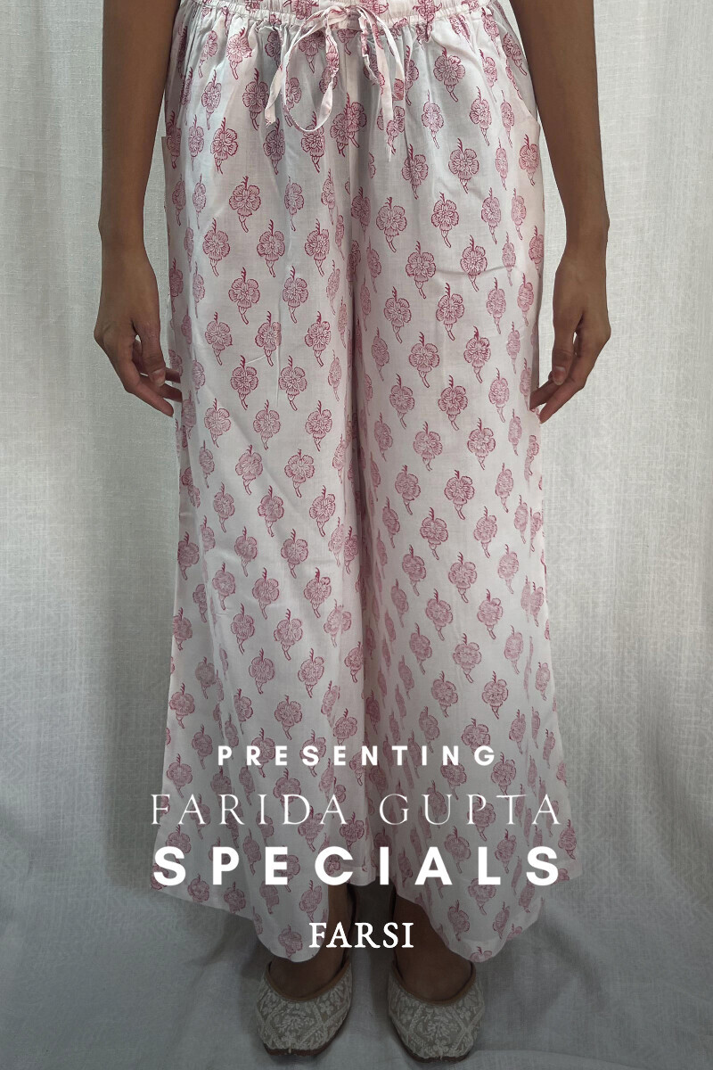 White Hand Block-Printed Cotton Farsi