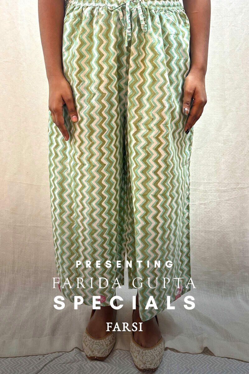 Green Hand Block-Printed Cotton Farsi