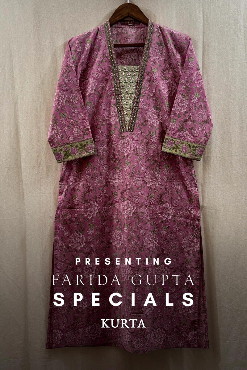 Pink Hand Block-Printed Straight Cotton Kurta
