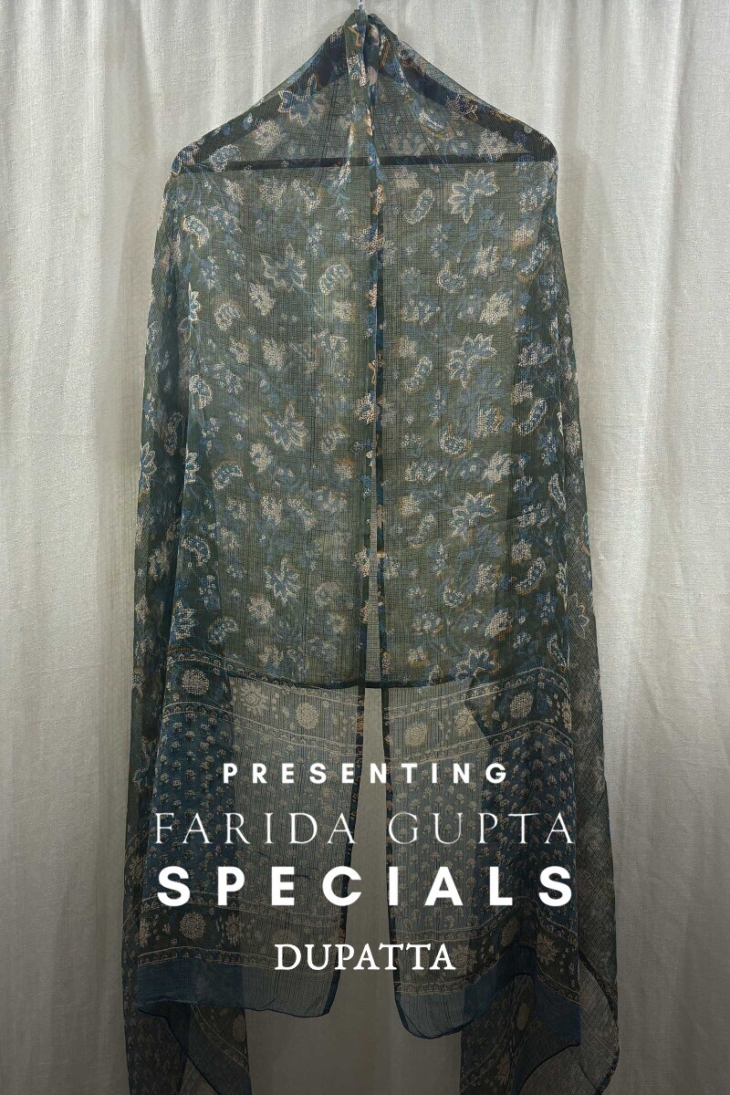 Green Hand Block-Printed Dupatta