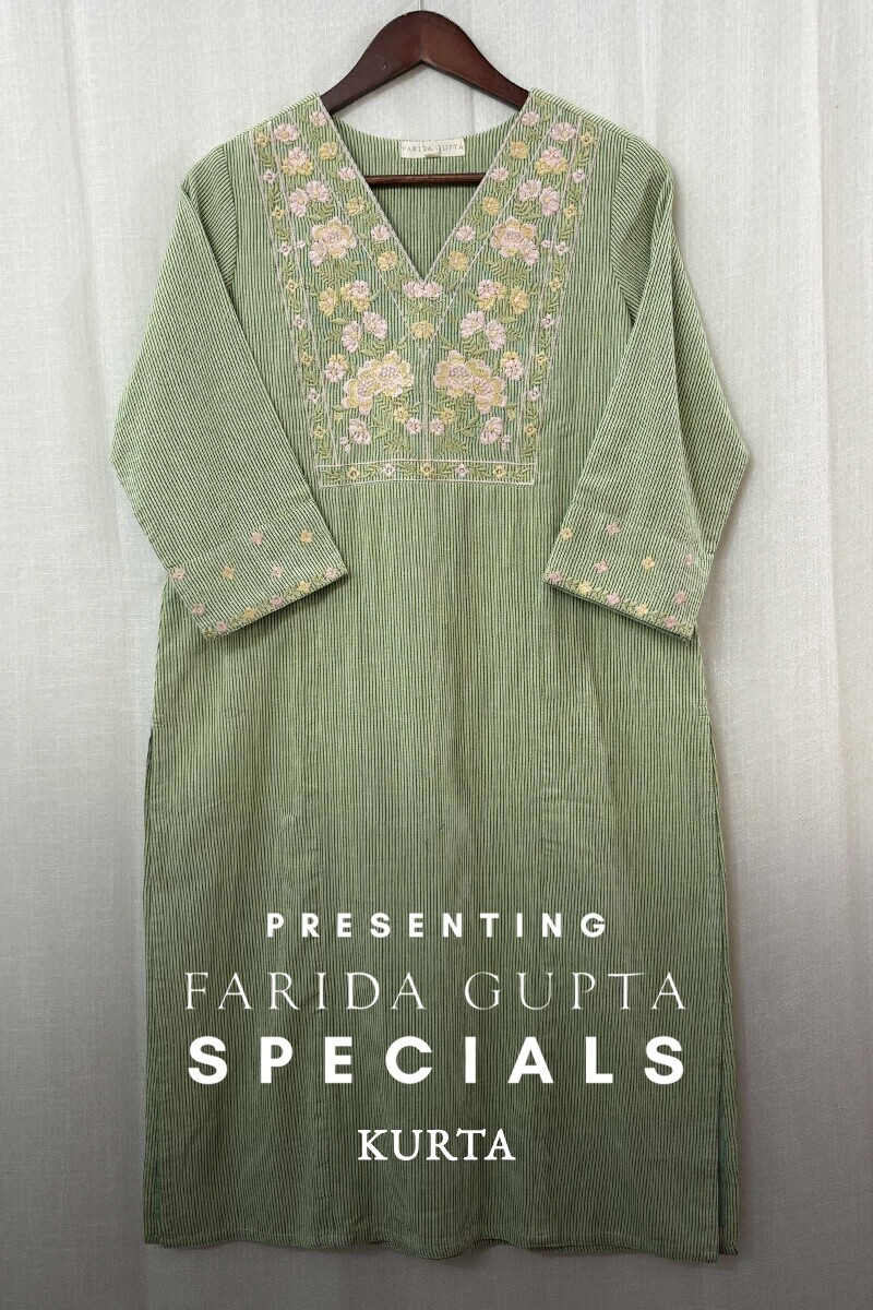 Light Green Handcrafted Straight Cotton Flax Kurta