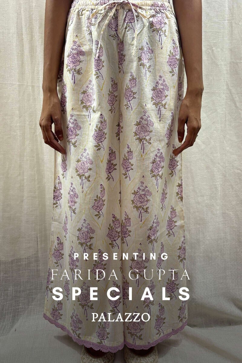 Off-White Hand Block-Printed Cotton Palazzo