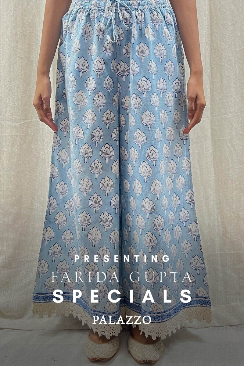 Blue Hand Block-Printed Cotton Palazzo
