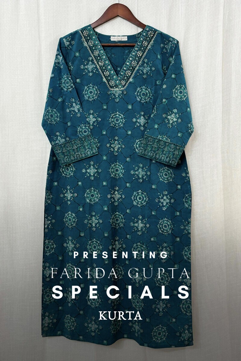 Akola Hand Block-Printed Straight Cotton Kurta