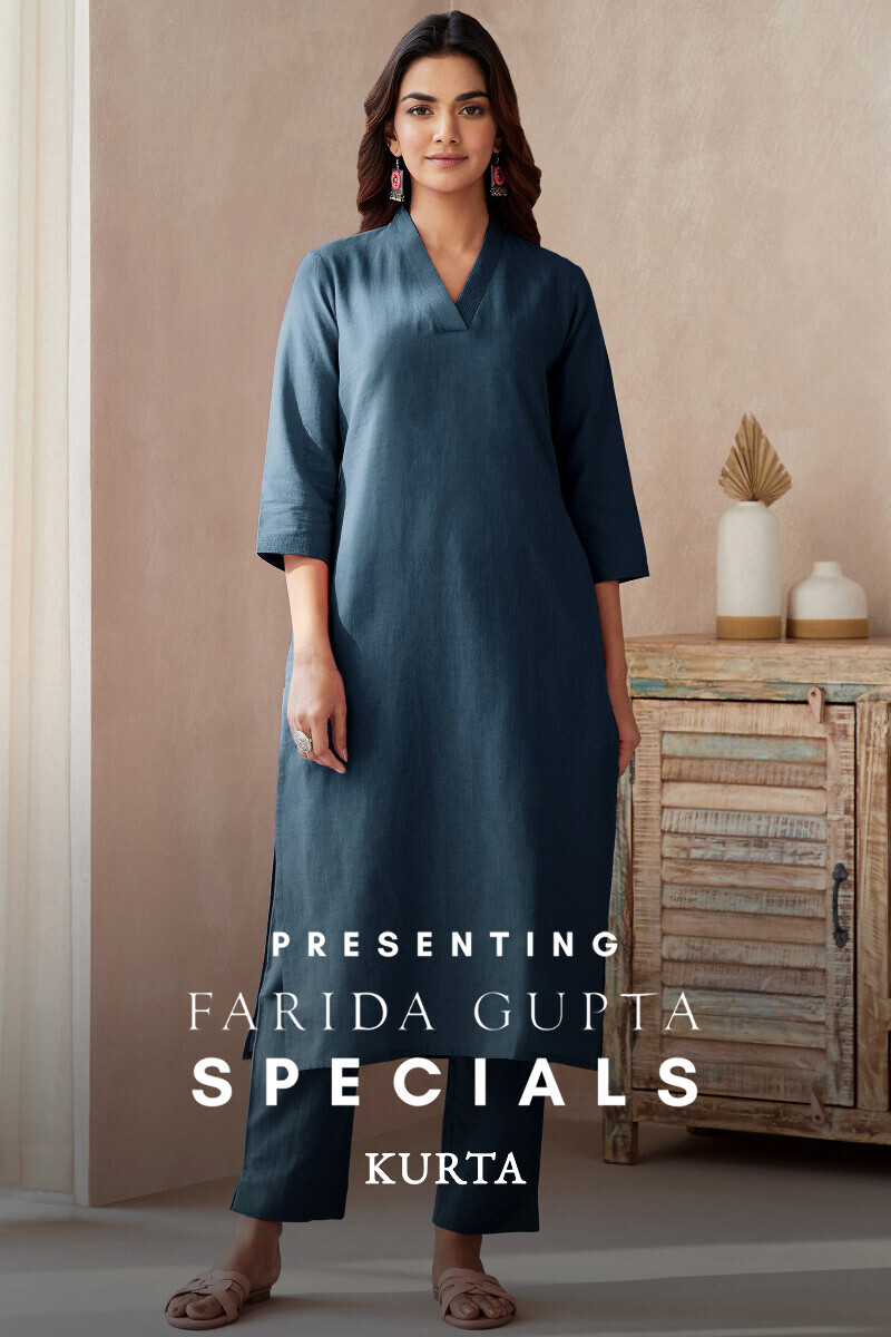 Blue Handcrafted Cotton Straight Kurta