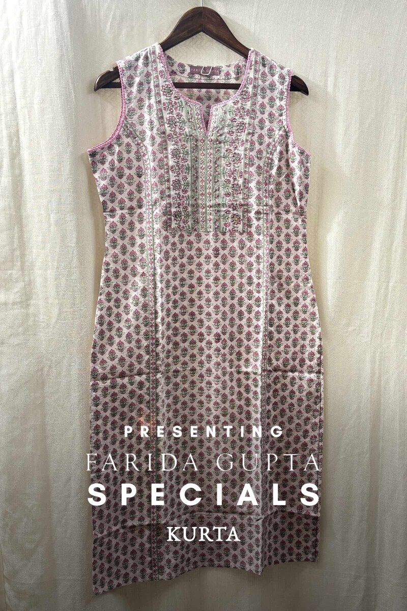 White Hand Block-Printed Straight Kurta