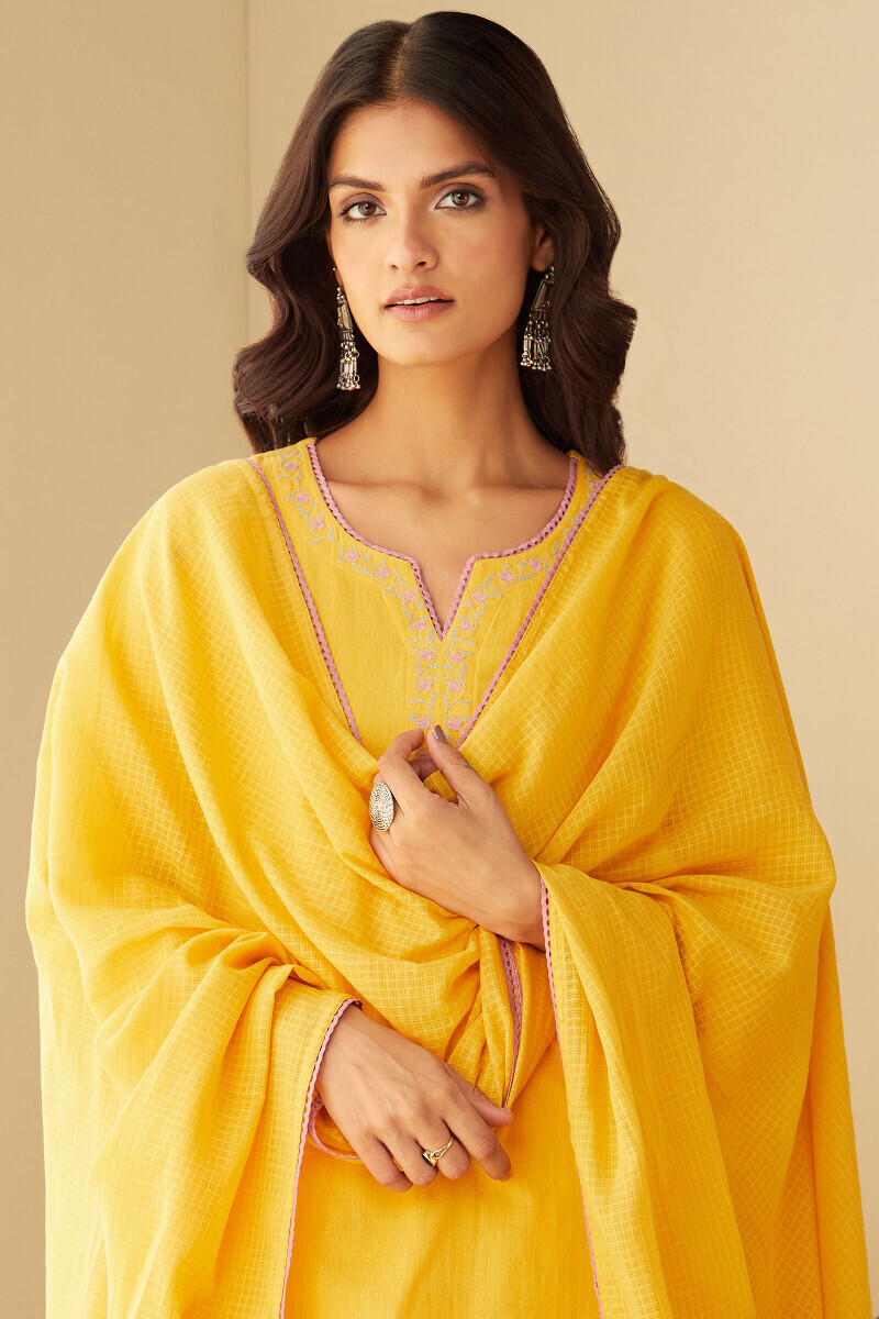 Yellow Handcrafted Kota Dupatta
