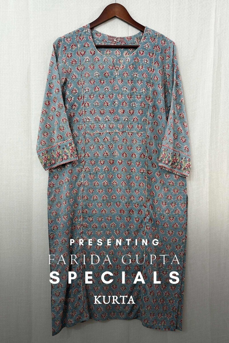Blue Hand Block-Printed Straight Modal Kurta