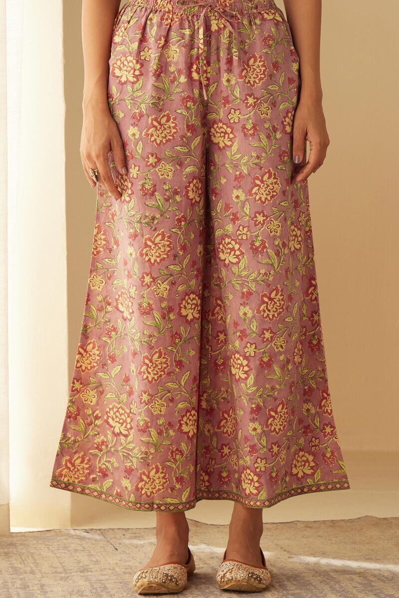Purple Hand Block-Printed Cotton Palazzo