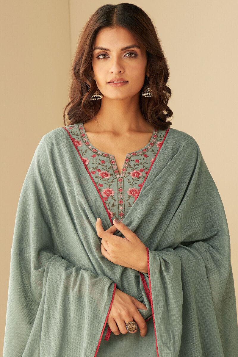 Grey Handcrafted Kota Dupatta