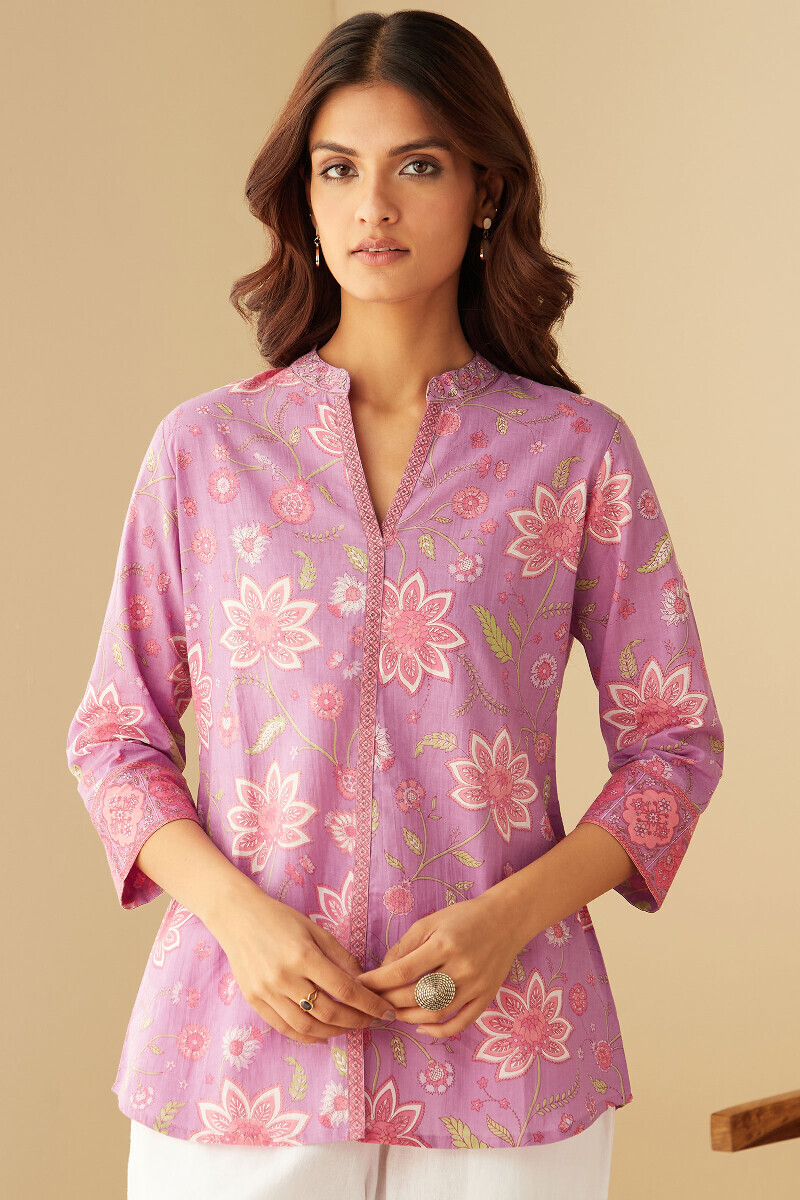 Purple Hand Printed Cotton Top