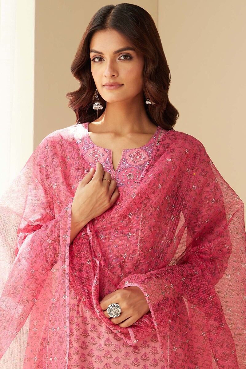 Pink Hand Printed Kota Dupatta