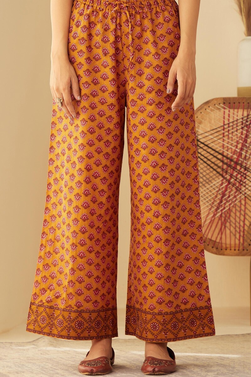 Mustard Hand Printed Cotton Farsi