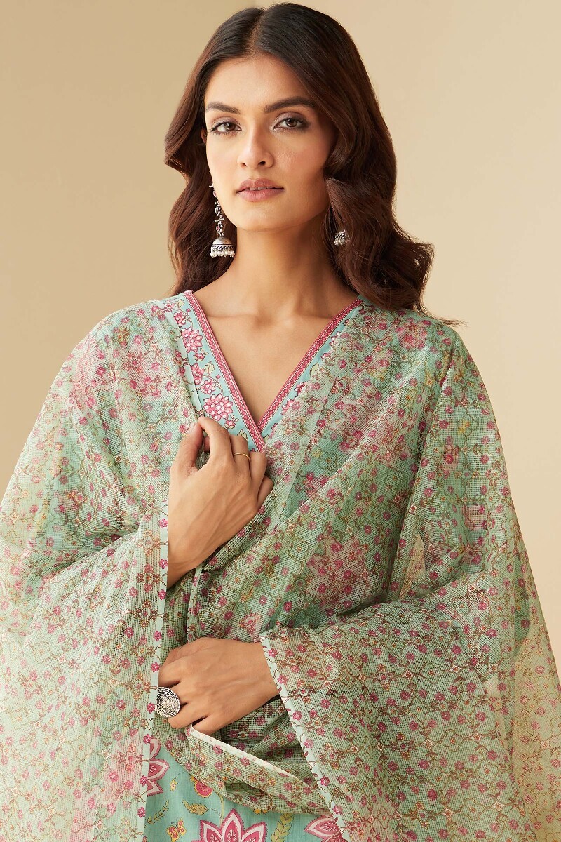 Green Hand Printed Kota Dupatta
